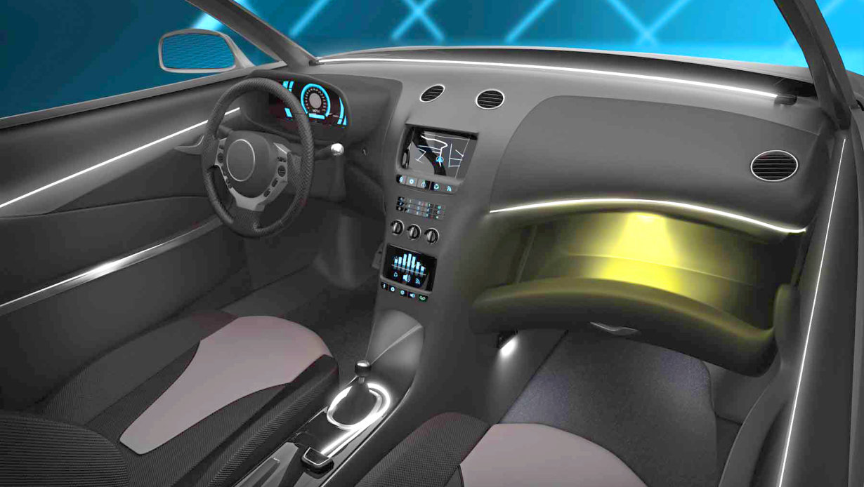 Automotive interior in yellow and white